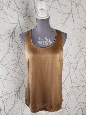 Le Chateau Gold 96% Silk Stretch Satin Round Neck Tank